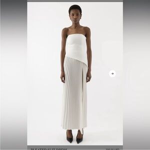 White Strapless Pleated Slit Dress
